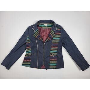 Vintage Mirror Image Aztec Blue Denim Multicolor‎ Womens Large Full Zip Jacket
